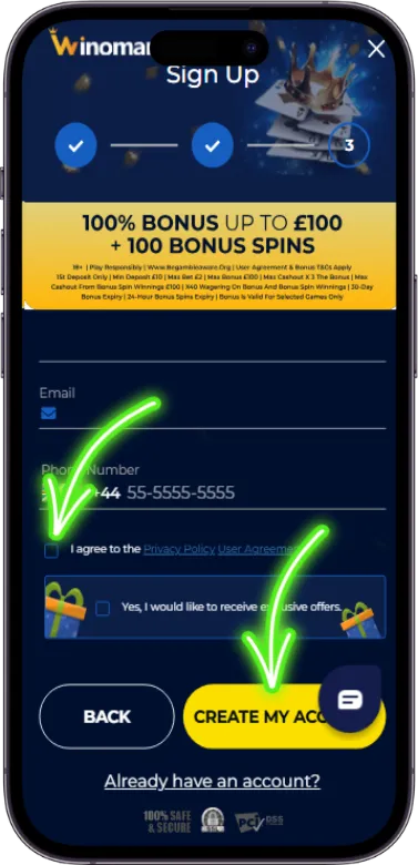 Agree to Terms and Create Account