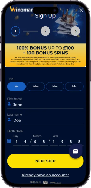 Enter Name and Date of Birth