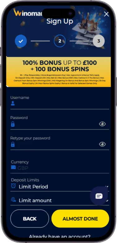 Create Username and Password